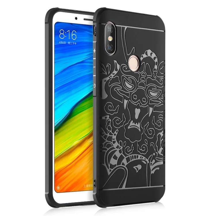 All-wrapped Drop-proof TPU Case for Xiaomi Redmi Note 5 (12MP Rear Camera) / Redmi 5 Plus (China) - Auspicious Dragon Pattern / Black