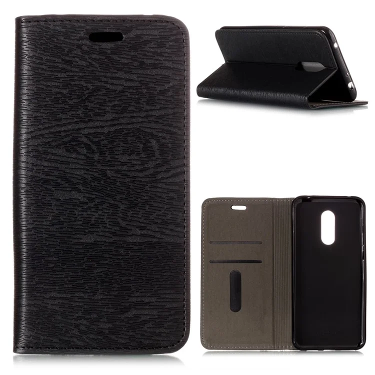 Wood Pattern PU Leather Auto-absorbed Case for Xiaomi Redmi Note 5 (12MP Rear Camera) / Redmi 5 Plus (China) - Black