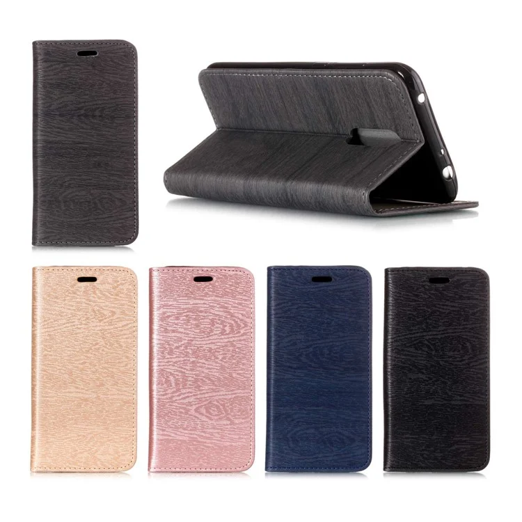 Wood Pattern PU Leather Auto-absorbed Case for Xiaomi Redmi Note 5 (12MP Rear Camera) / Redmi 5 Plus (China) - Black