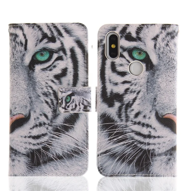 Pattern Printing Wallet Leather Stand Case for Xiaomi Mi Mix 2s - Tiger Pattern