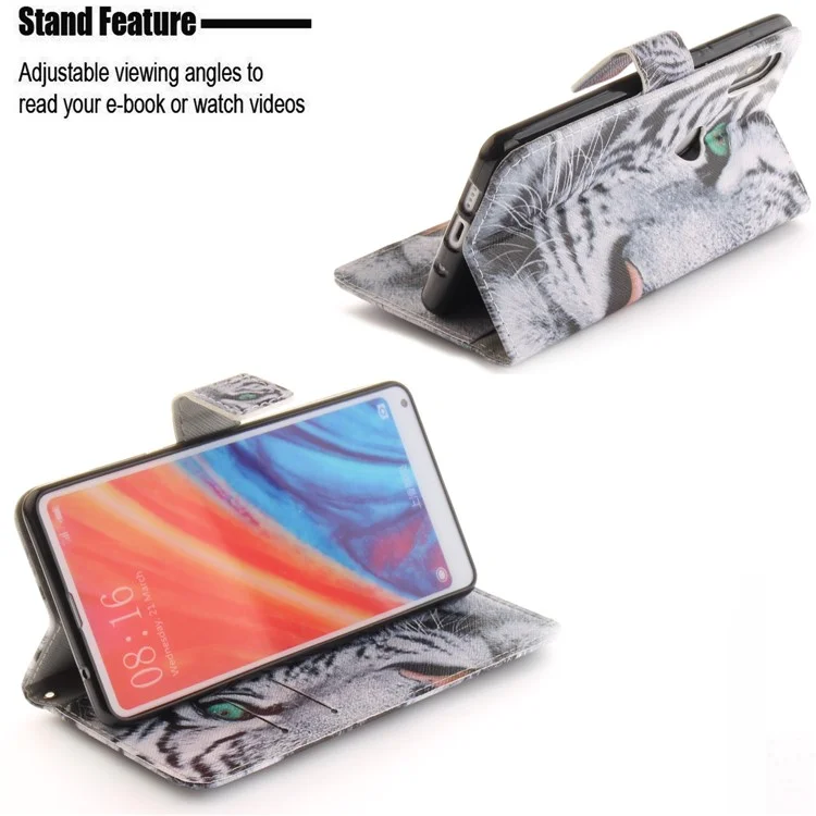 Pattern Printing Wallet Leather Stand Case for Xiaomi Mi Mix 2s - Tiger Pattern