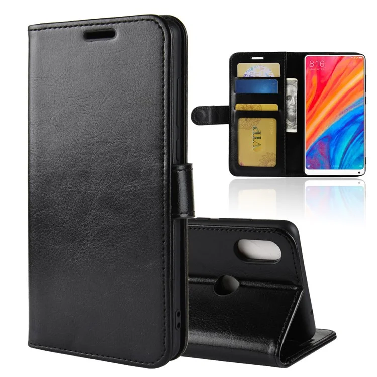 Crazy Horse Wallet Leather Stand Case for Xiaomi Mi Mix 2s - Black