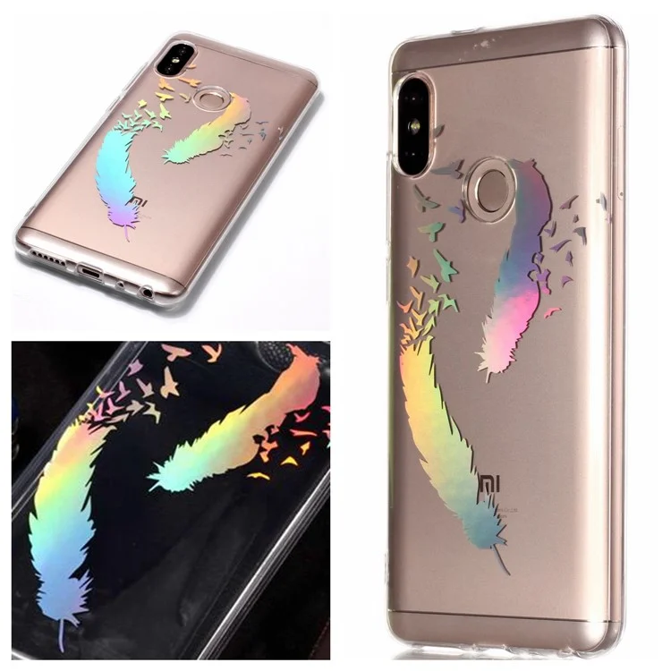 Colorful Laser Carving Patterned TPU Phone Casing for Xiaomi Redmi Note 5 Pro (Dual Camera) / Redmi Note 5 (China) - Two Feathers