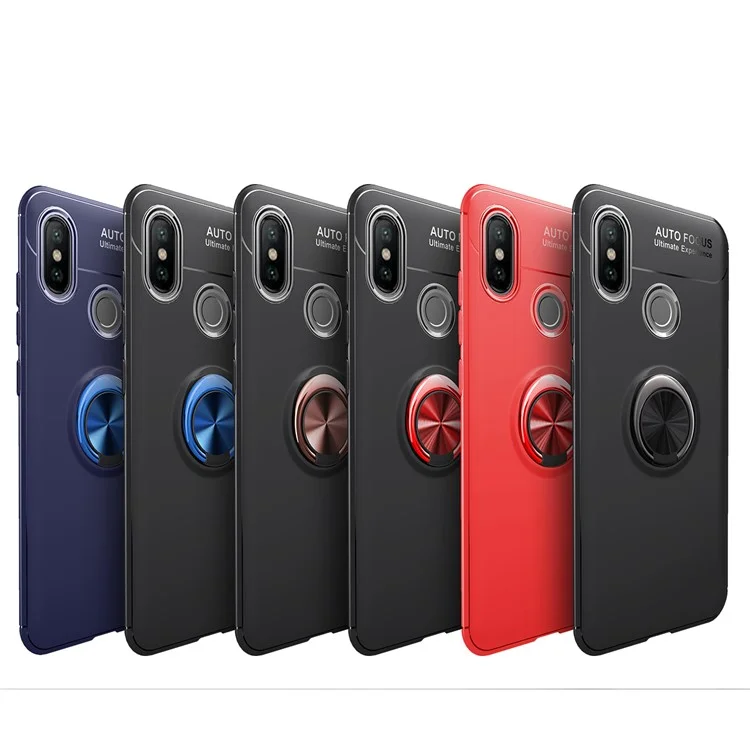 Finger Ring Kickstand TPU Mobile Case for Xiaomi Mi 8 (Built-in Magnetic Metal Sheet) - Black