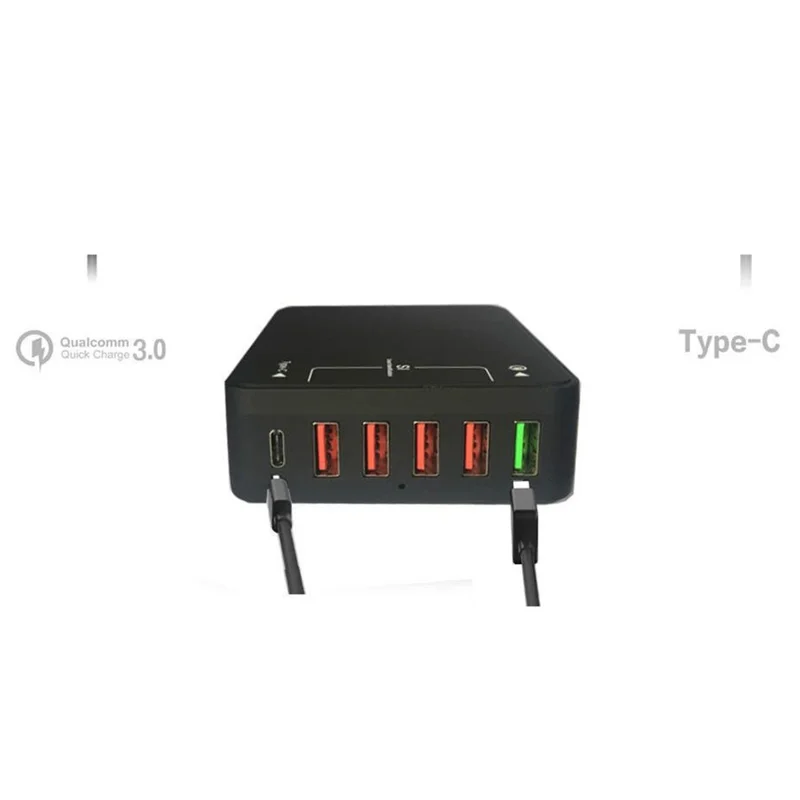 USB Wall Charger 60W with Smart Identification Quick Charge 3.0 & USB C & 4 USB Ports - UK Plug