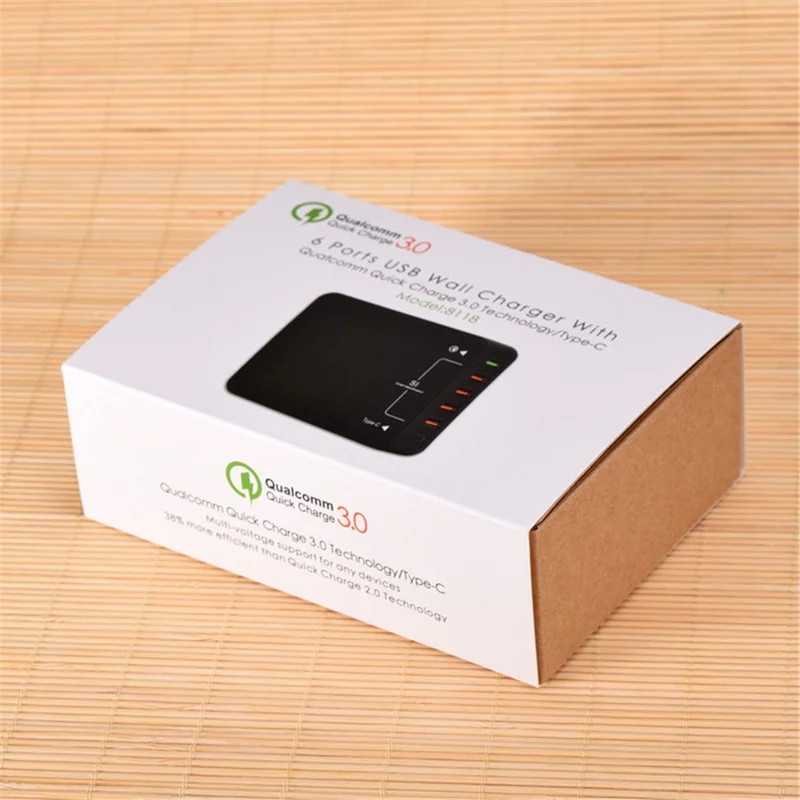 USB Wall Charger 60W with Smart Identification Quick Charge 3.0 & USB C & 4 USB Ports - UK Plug