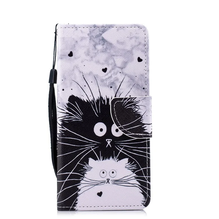 Pattern Printing PU Leather Protection Cell Phone Cover for Xiaomi Mi A2 / Mi 6X - Black and White Cats