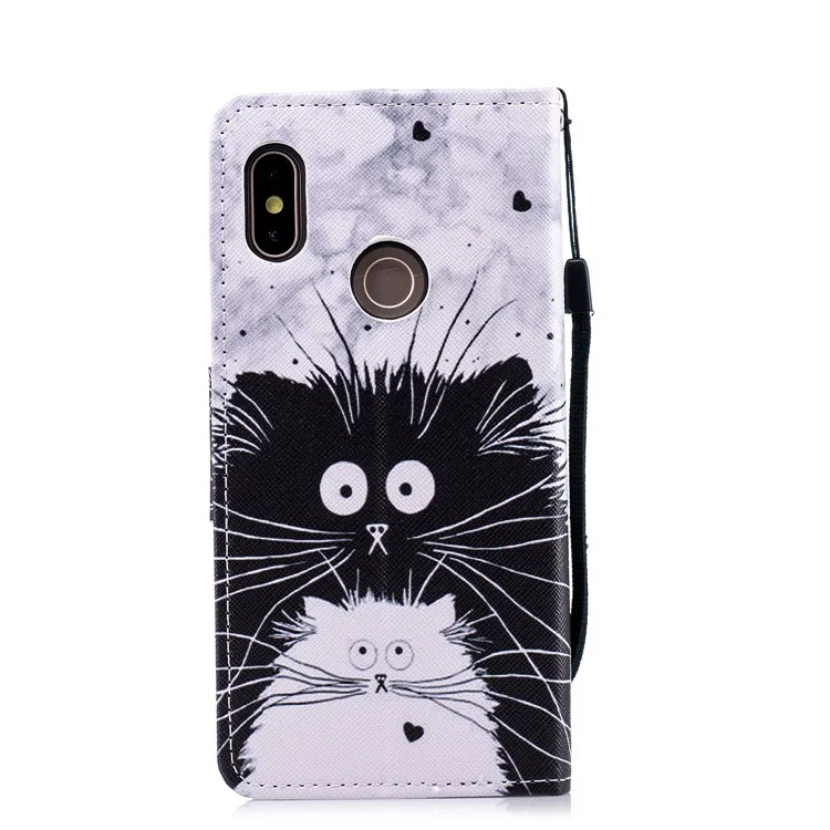 Pattern Printing PU Leather Protection Cell Phone Cover for Xiaomi Mi A2 / Mi 6X - Black and White Cats