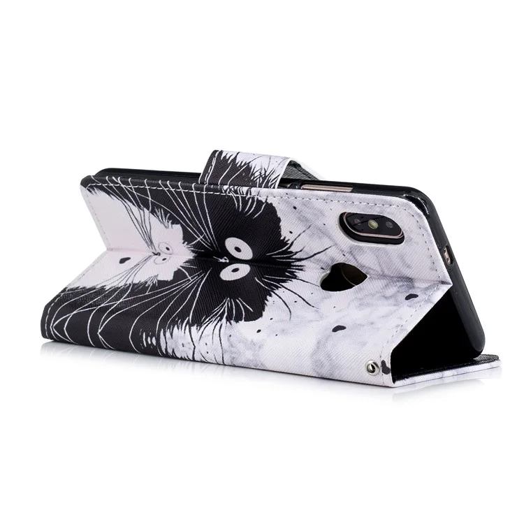 Pattern Printing PU Leather Protection Cell Phone Cover for Xiaomi Mi A2 / Mi 6X - Black and White Cats