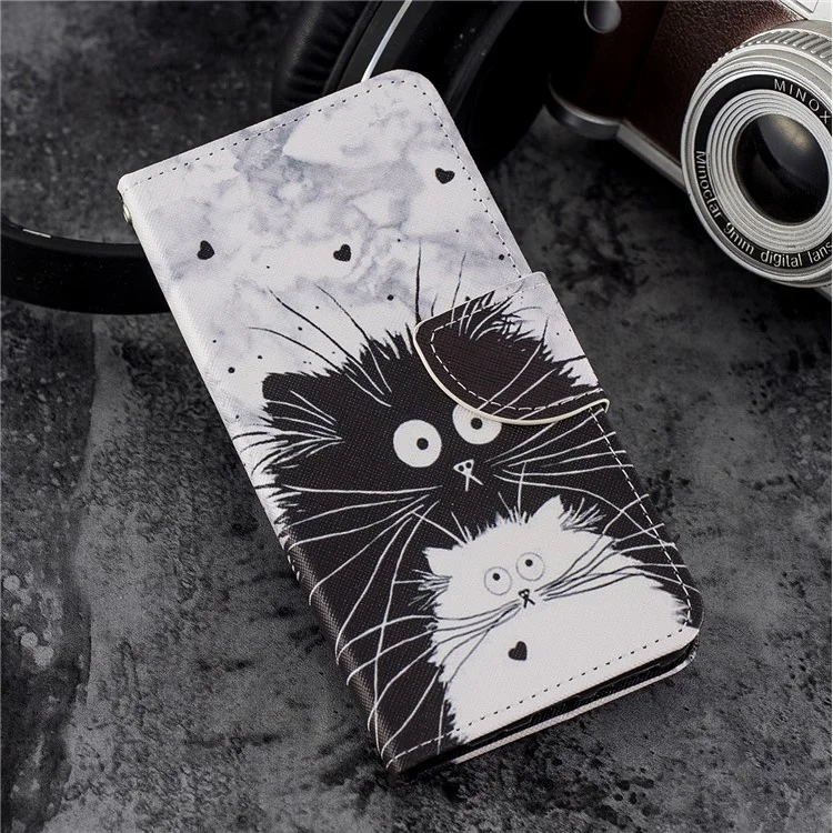 Pattern Printing PU Leather Protection Cell Phone Cover for Xiaomi Mi A2 / Mi 6X - Black and White Cats