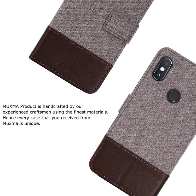 MUXMA PU Leather Canvas Splicing Wallet Stand Shell for Xiaomi Redmi Note 5 Pro (Dual Camera) / Redmi Note 5 (China) - Brown