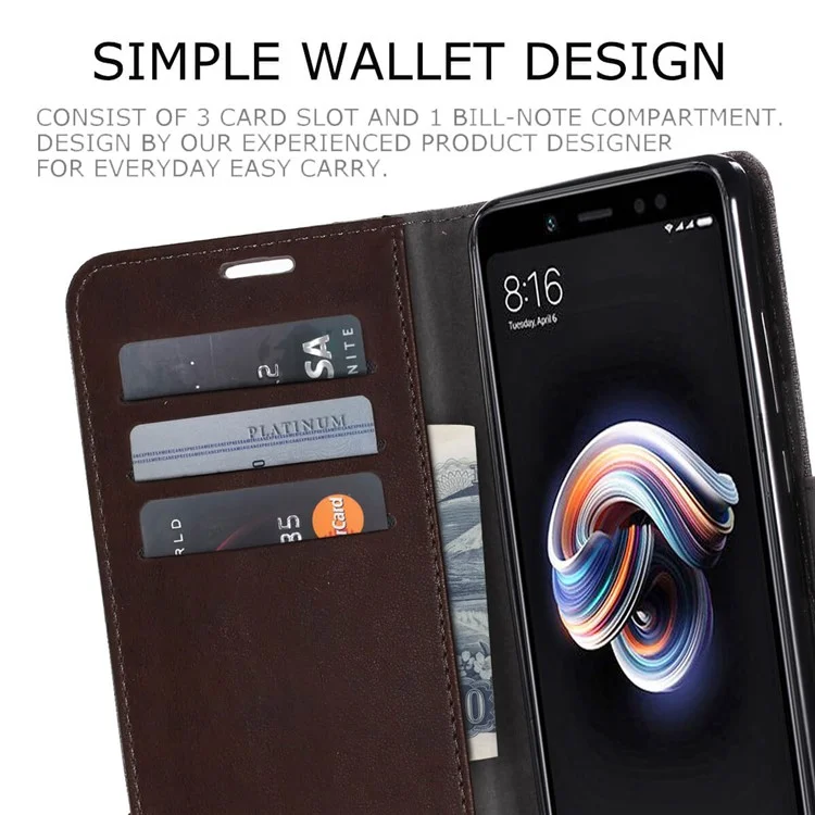 MUXMA PU Leather Canvas Splicing Wallet Stand Shell for Xiaomi Redmi Note 5 Pro (Dual Camera) / Redmi Note 5 (China) - Brown