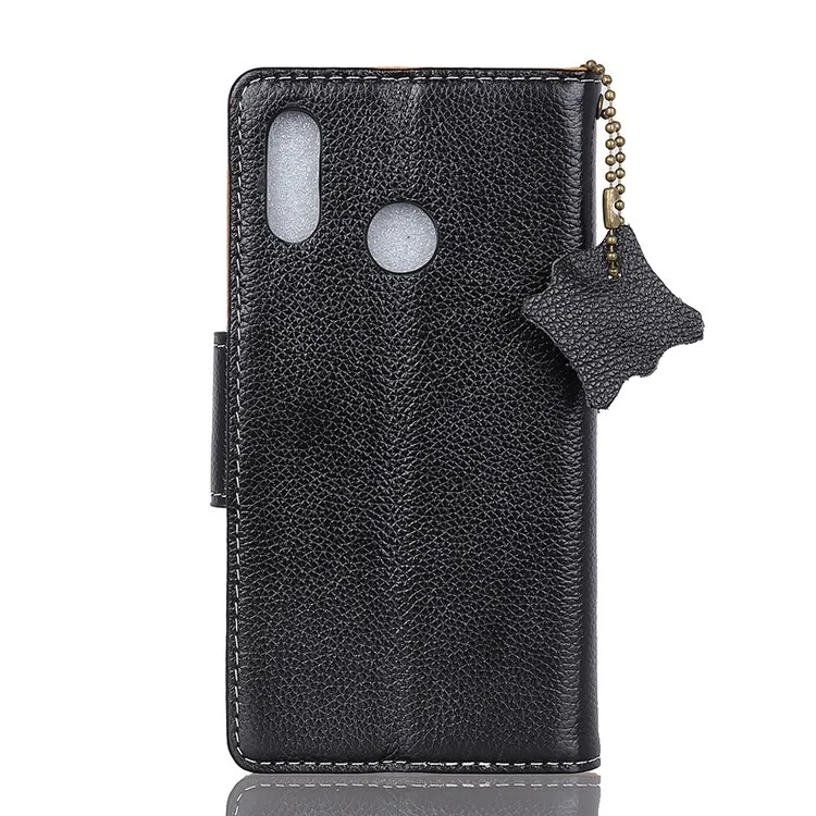 Litchi Grain Genuine Leather Wallet Stand Mobile Phone Case for Xiaomi Mi A2 / Mi 6X - Black