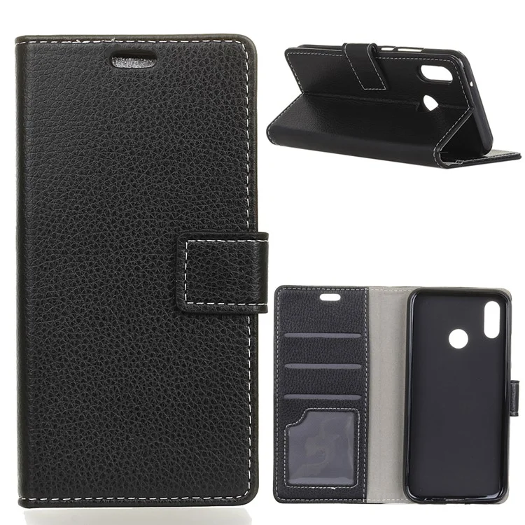 Litchi Skin PU Leather Magnetic Wallet Stand Case for Xiaomi Redmi S2 / Y2 - Black