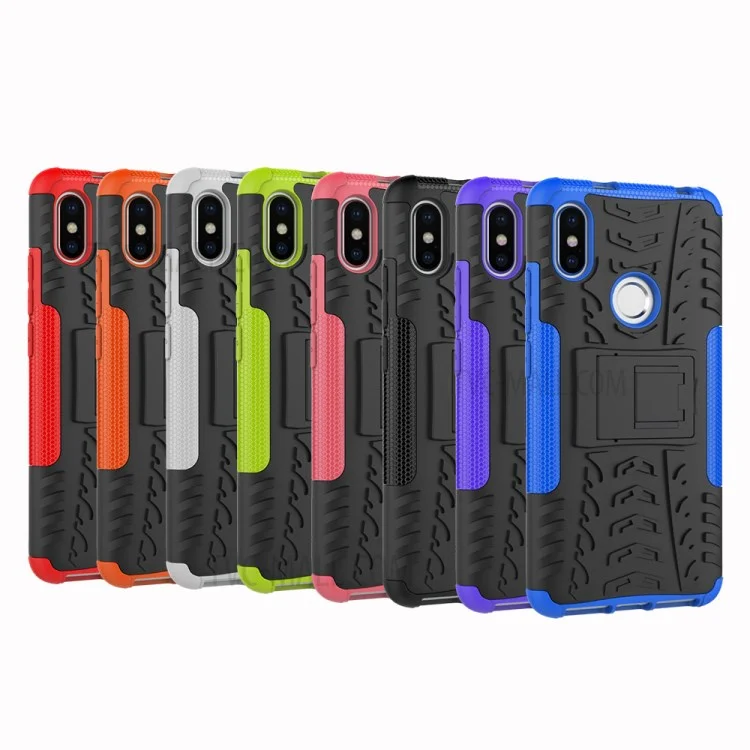 Tire Pattern Kickstand PC + TPU Hybrid Cover for Xiaomi Redmi S2 / Y2 - All Black