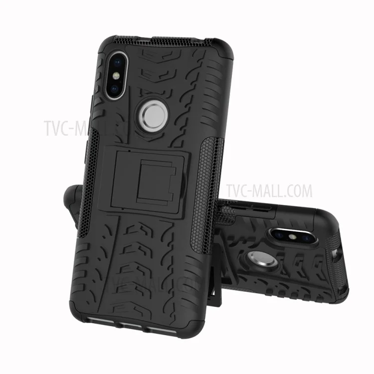 Tire Pattern Kickstand PC + TPU Hybrid Cover for Xiaomi Redmi S2 / Y2 - All Black