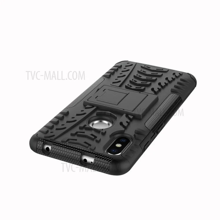 Tire Pattern Kickstand PC + TPU Hybrid Cover for Xiaomi Redmi S2 / Y2 - All Black
