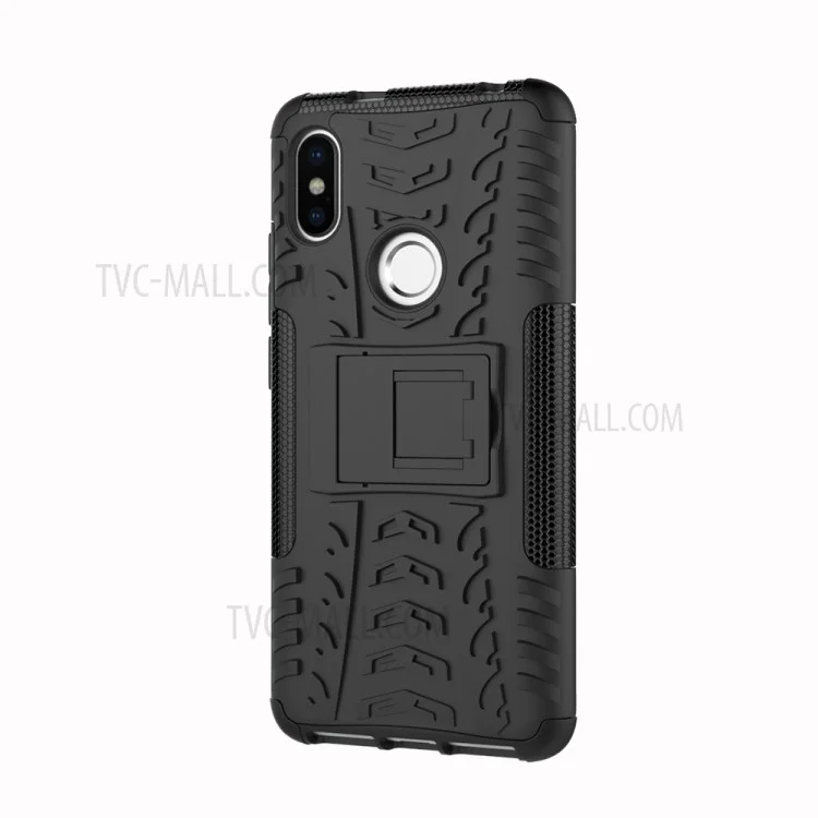 Tire Pattern Kickstand PC + TPU Hybrid Cover for Xiaomi Redmi S2 / Y2 - All Black