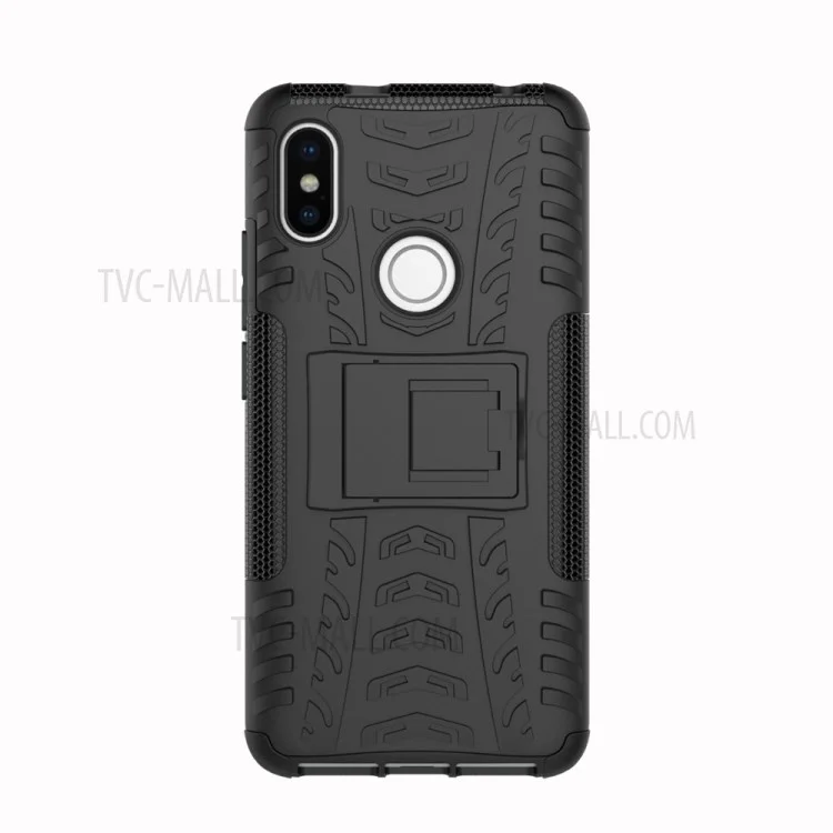 Tire Pattern Kickstand PC + TPU Hybrid Cover for Xiaomi Redmi S2 / Y2 - All Black