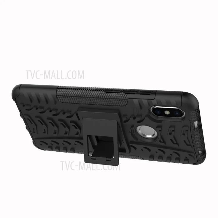 Tire Pattern Kickstand PC + TPU Hybrid Cover for Xiaomi Redmi S2 / Y2 - All Black