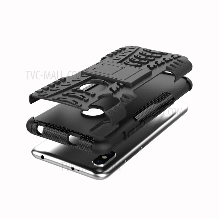 Tire Pattern Kickstand PC + TPU Hybrid Cover for Xiaomi Redmi S2 / Y2 - All Black