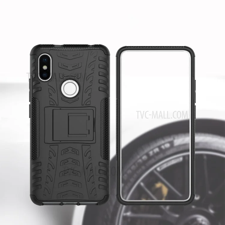 Tire Pattern Kickstand PC + TPU Hybrid Cover for Xiaomi Redmi S2 / Y2 - All Black