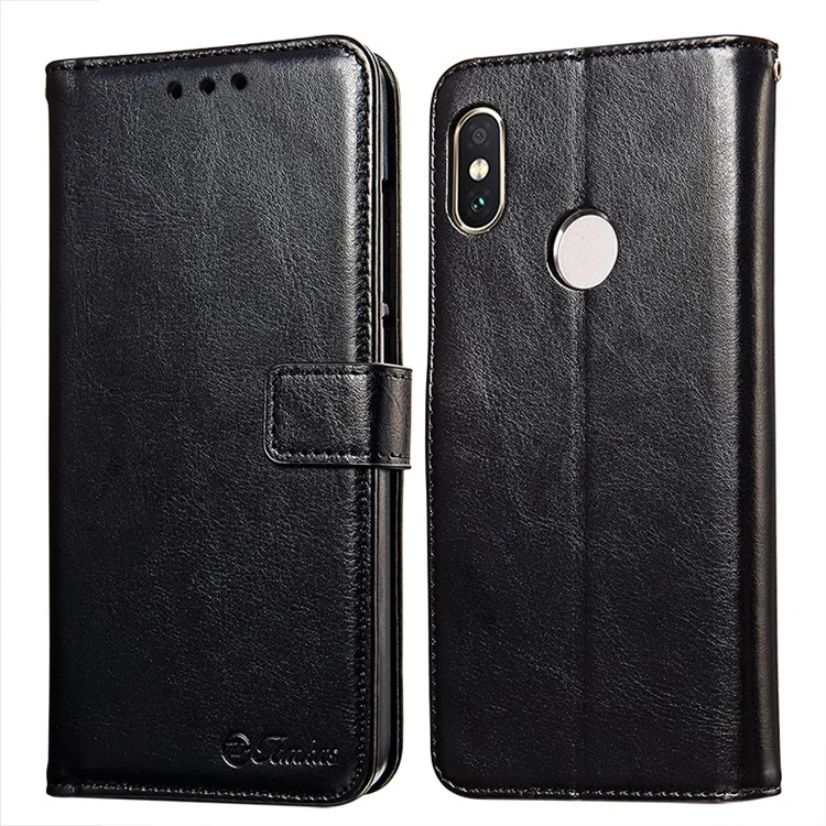 TOMKAS Retro Style Crazy Horse Leather Wallet Case for Xiaomi Redmi Note 5 Pro (Dual Camera) / Redmi Note 5 (China) - Black
