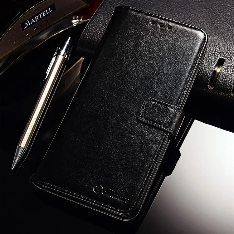 TOMKAS Retro Style Crazy Horse Leather Wallet Case for Xiaomi Redmi Note 5 Pro (Dual Camera) / Redmi Note 5 (China) - Black