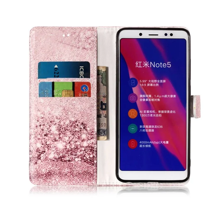 Case de Cuero de Soporte de Billetera de Impresión de Patrones Para Xiaomi Redmi Note 5 Pro (cámara Dual) / Redmi Note 5 (China) - Lentejuelas Brillantes