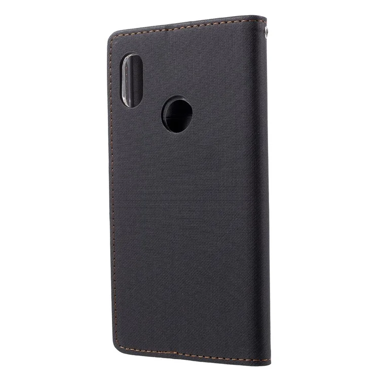 ROAR KOREA Twill Leather Wallet Stand Case for Xiaomi Redmi Note 5 (12MP Rear Camera) / Redmi 5 Plus (China) - Black