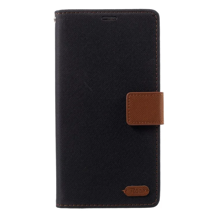 ROAR KOREA Twill Leather Wallet Stand Case for Xiaomi Redmi Note 5 (12MP Rear Camera) / Redmi 5 Plus (China) - Black