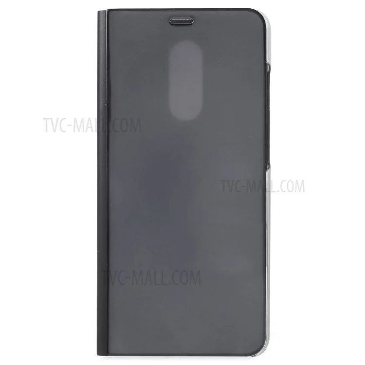 View Window Plated Mirror Surface Leather Phone Case with Stand for Xiaomi Redmi 5 - Black