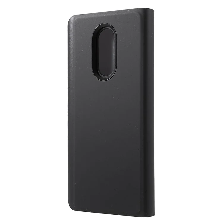 View Window Plated Mirror Surface Leather Phone Case with Stand for Xiaomi Redmi 5 - Black