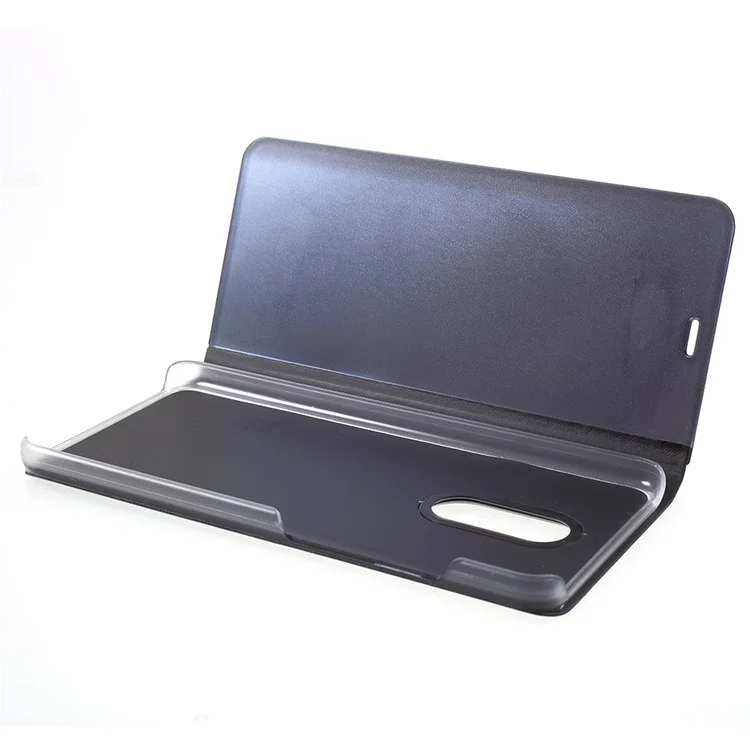 View Window Plated Mirror Surface Leather Phone Case with Stand for Xiaomi Redmi 5 - Black