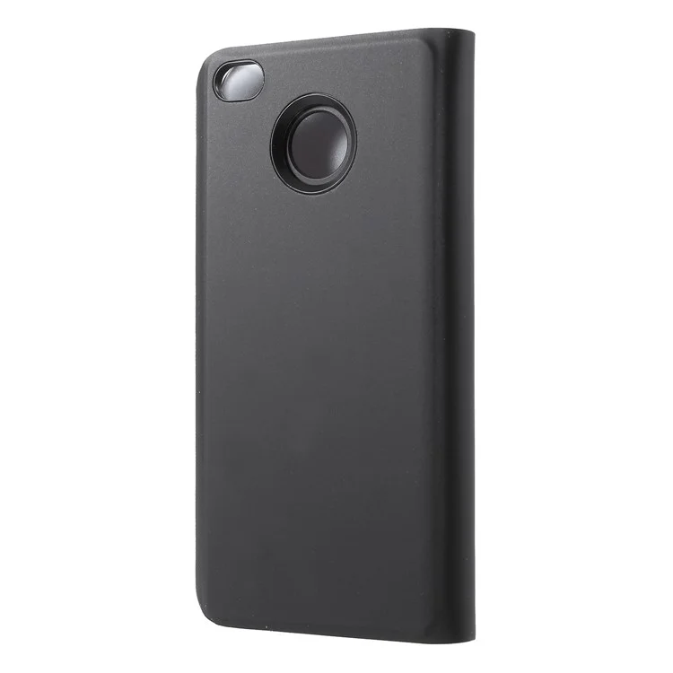Electroplating Mirror Surface View Window Leather Stand Cover for Xiaomi Redmi 4X - Black