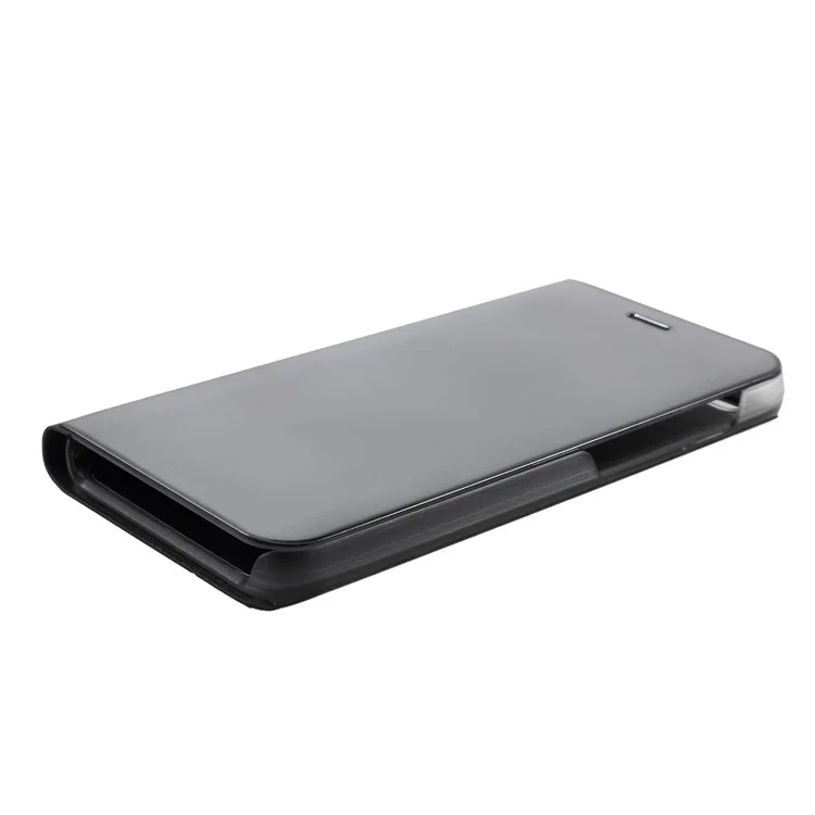 Electroplating Mirror Surface View Window Leather Stand Cover for Xiaomi Redmi 4X - Black