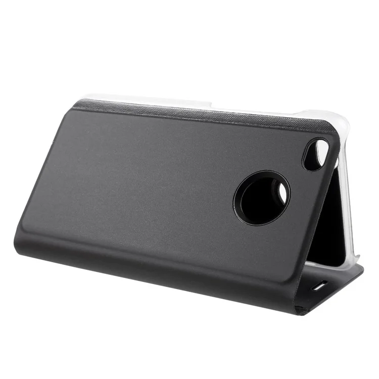 Electroplating Mirror Surface View Window Leather Stand Cover for Xiaomi Redmi 4X - Black