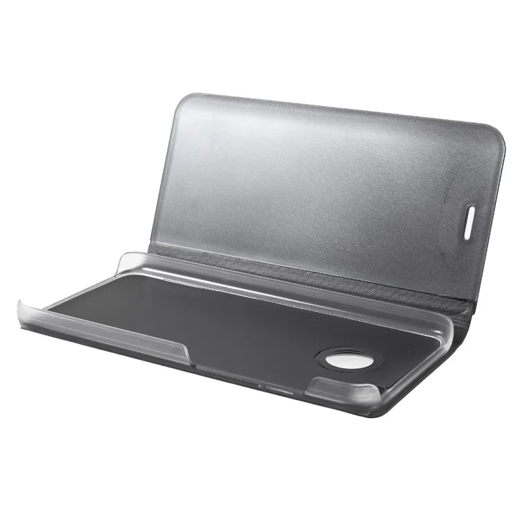 Electroplating Mirror Surface View Window Leather Stand Cover for Xiaomi Redmi 4X - Black