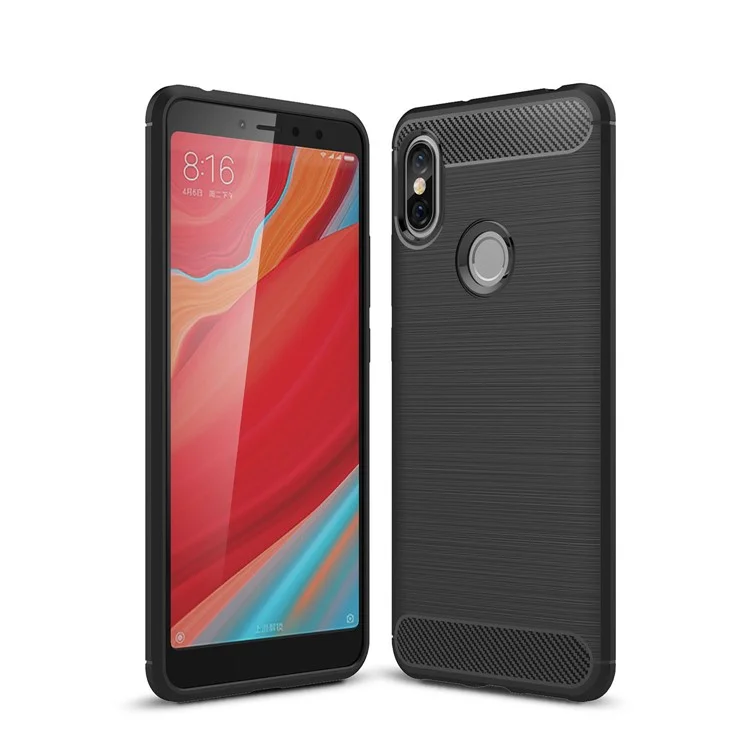 Carbon Fiber Texture Brushed TPU Back Phone Case for Xiaomi Redmi S2 / Y2 - Black