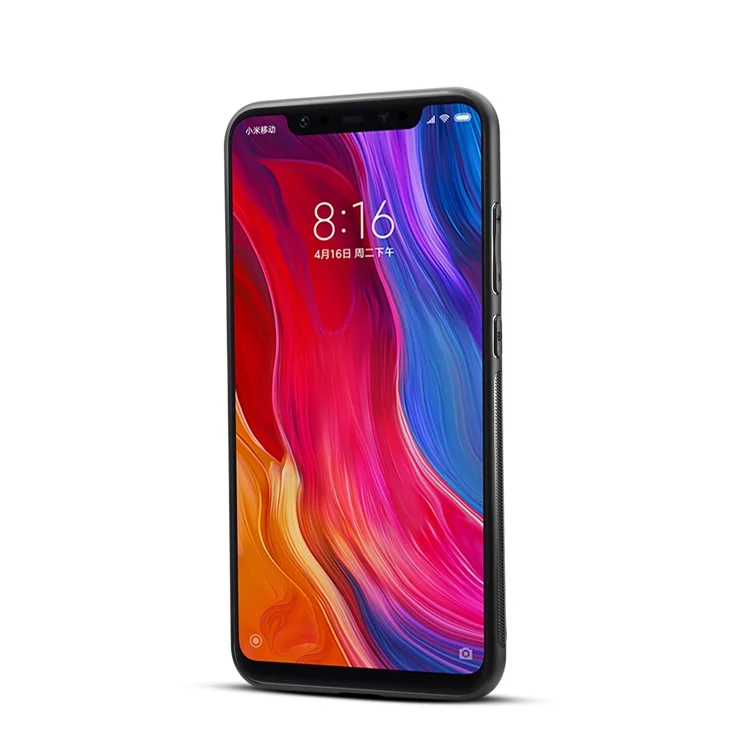 DIBASE Crazy Horse Texture PU Leather Coated TPU + PC Card Slot Phone Case with Kickstand for Xiaomi Mi 8 (6.21-inch) - Black