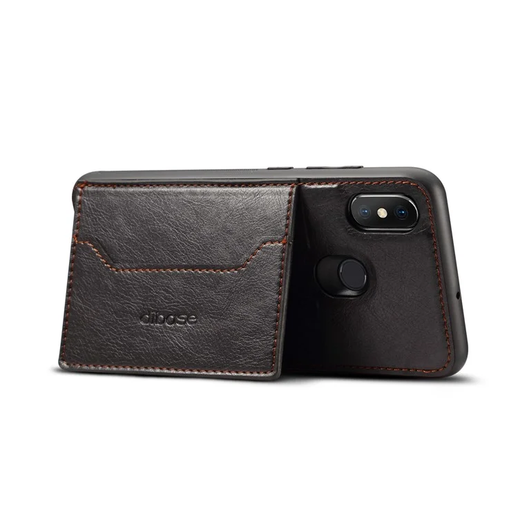 DIBASE Crazy Horse Texture PU Leather Coated TPU + PC Card Slot Phone Case with Kickstand for Xiaomi Mi 8 (6.21-inch) - Black