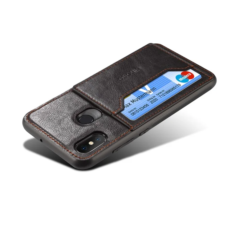 DIBASE Crazy Horse Texture PU Leather Coated TPU + PC Card Slot Phone Case with Kickstand for Xiaomi Mi 8 (6.21-inch) - Black