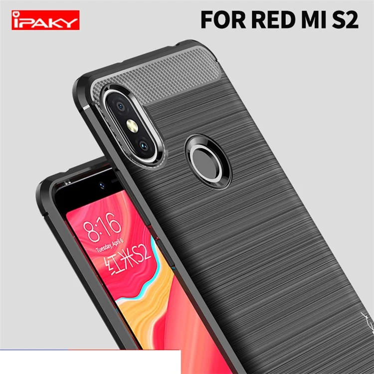 IPAKY Carbon Fiber Texture Brushed TPU Phone Case for Xiaomi Redmi S2 / Y2 - Black