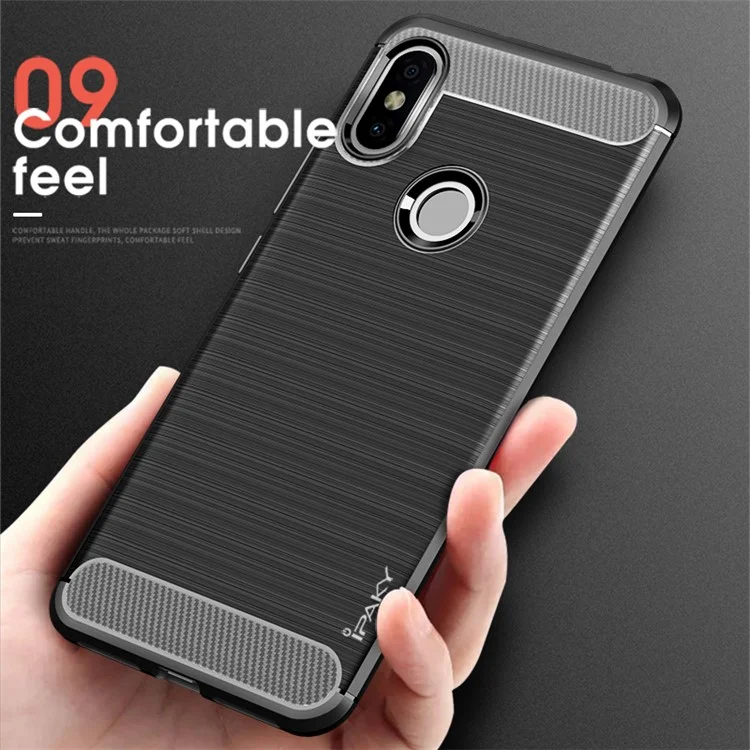 IPAKY Carbon Fiber Texture Brushed TPU Phone Case for Xiaomi Redmi S2 / Y2 - Black