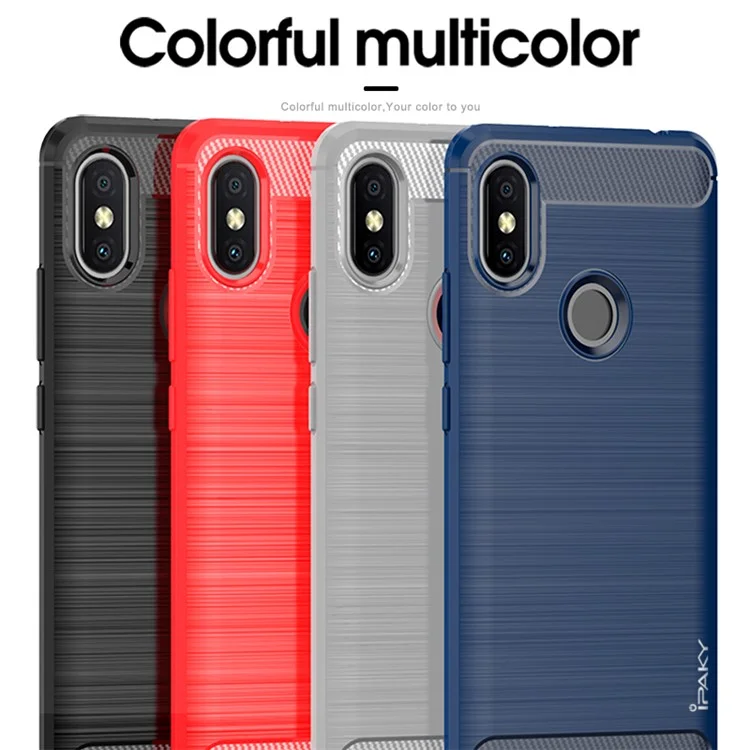 IPAKY Carbon Fiber Texture Brushed TPU Phone Case for Xiaomi Redmi S2 / Y2 - Black