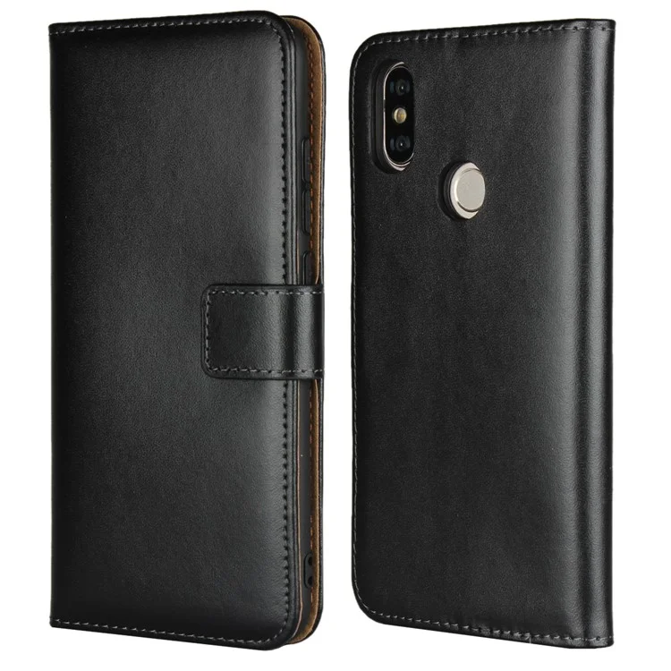 Genuine Leather Wallet Stand Phone Case for Xiaomi Mi A2 / Mi 6X - Black
