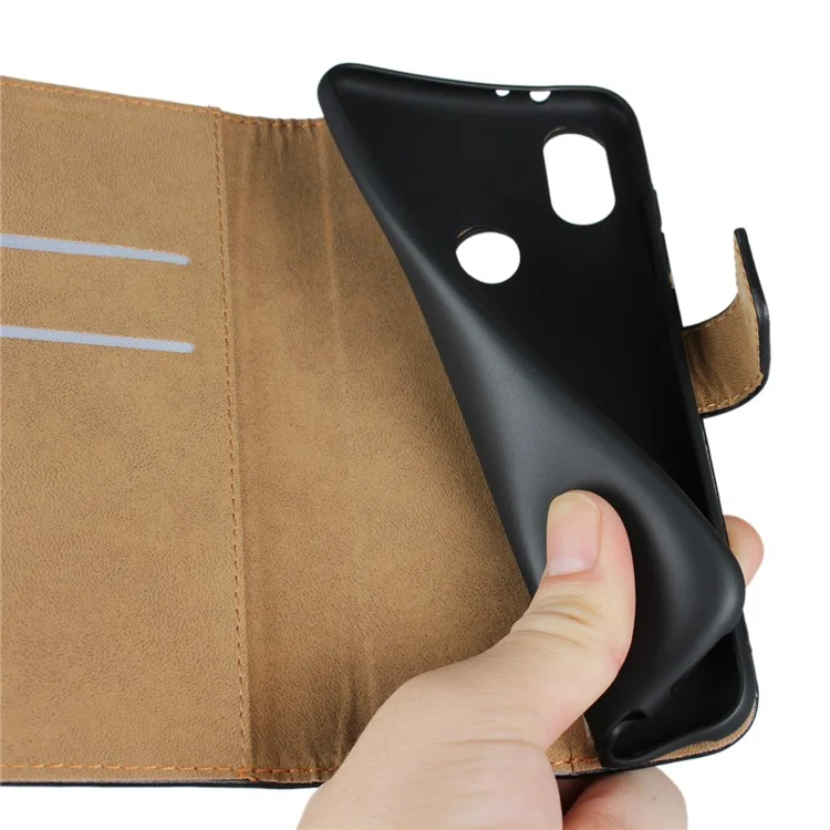 Genuine Leather Wallet Stand Phone Case for Xiaomi Mi A2 / Mi 6X - Black