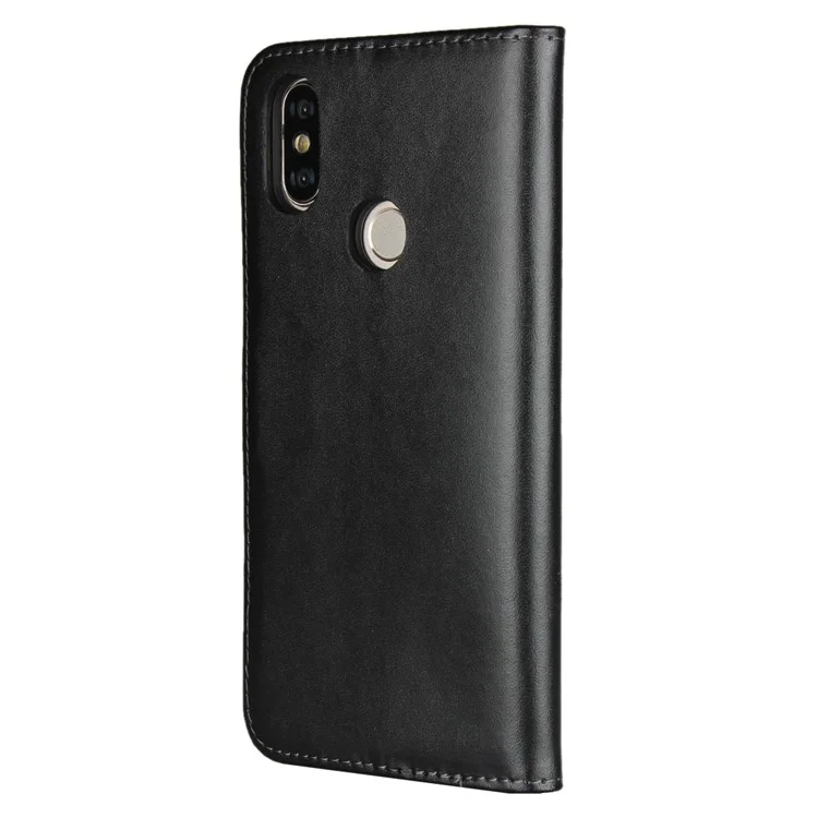 Genuine Leather Wallet Stand Phone Case for Xiaomi Mi A2 / Mi 6X - Black