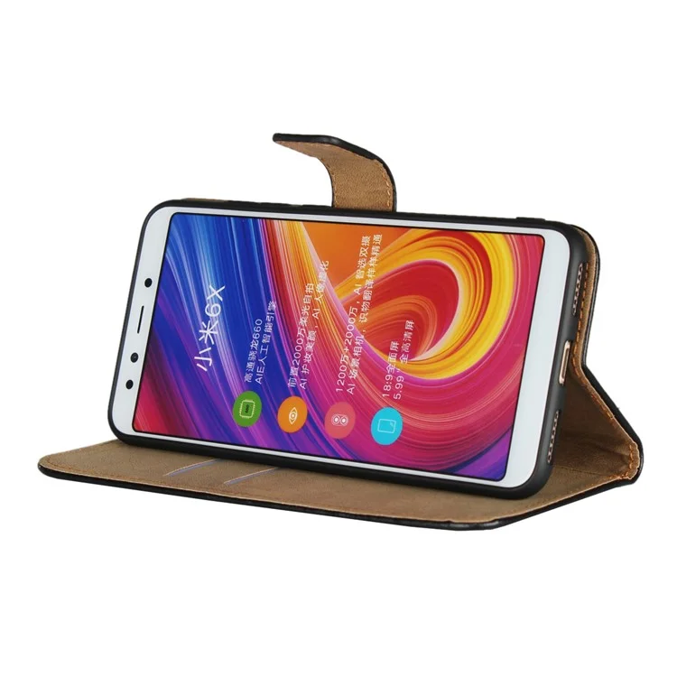 Genuine Leather Wallet Stand Phone Case for Xiaomi Mi A2 / Mi 6X - Black