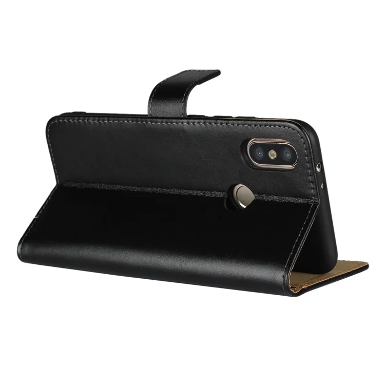 Genuine Leather Wallet Stand Phone Case for Xiaomi Mi A2 / Mi 6X - Black